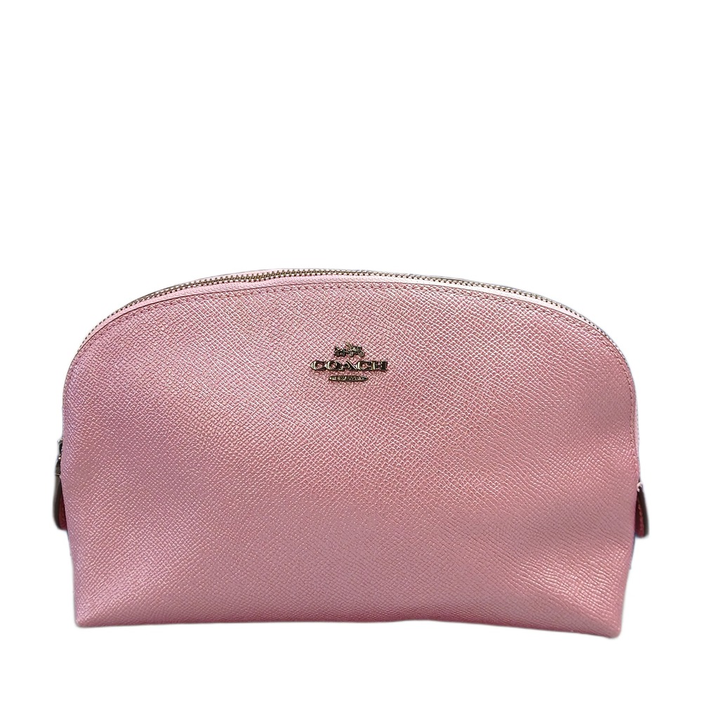 Coach Cosmetic Case Pouch Womens Pink Metallic Textured Classic Zip Closure